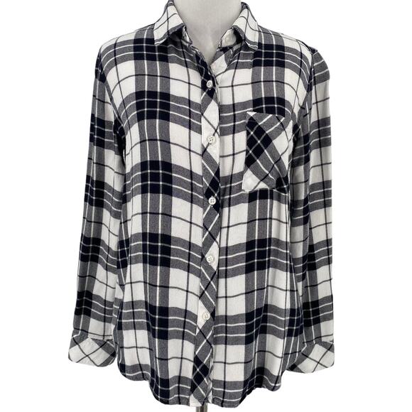 Rails Women's Hunter Plaid Black & White Rayon Button Up Shirt Size Small - Picture 1 of 8